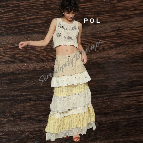POL Crochet Delicate Floral Embroidered Soft Natural Open Knit Sleeveless Crop T - Picture 8 of 11